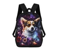 sinyumoney Galactic Corgi with Flowers Sacs À Dos Pour Enfants 17inch Sac À Dos Scolaire, Sac D'école Imprimé En 3D Pour Garçons, Élèves Du Primaire Et Du Collège