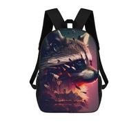 sinyumoney Galactic Guitarist Sac à dos d'école Sac à dos imprimé 3D Sac à dos d'école pour enfants à la mode Sacs à dos pour garçons Collège, Raccoon's Whimsical Forest Escape, 17"