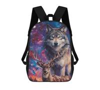 sinyumoney Galactic Wolf And Deer Art Print Sac À Dos Scolaire Pour Enfants, 43 Cm (17 Pouces), Imprimé En 3D, Pour Garçons, Élèves Du Primaire Et Du Collège