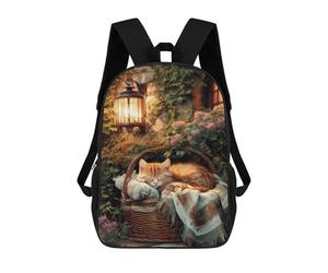 sinyumoney Garden Basket with Sleeping Cat Sacs À Dos Pour Enfants, Sac À Dos Scolaire Imprimé En 3D Pour Enfants, Sac À Dos De Voyage, Sac À Livres Pour Enfants 17inch Sac D'école