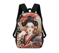 sinyumoney Geisha Portrait with Floral And Wave Motifs Sac À Dos Scolaire Pour Enfants Imprimé En 3D, Idéal Pour Les Voyages Et Les Livres 17inch