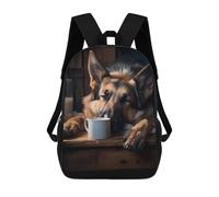 sinyumoney German Shepherd Dog Coffee Sac À Dos Scolaire Pour Filles Et Garçons Avec Poche, Sac À Dos Tendance Pour Enfants 17inch