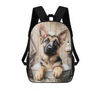 sinyumoney German Shepherd Puppy Bath Time Sac À Dos Scolaire Pour Enfants, 43 Cm (17 Pouces), Imprimé En 3D, Pour Garçons, Élèves Du Primaire Et Du Collège