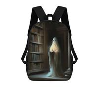 sinyumoney Ghost Reading Book in Library Sacs À Dos Pour Enfants 17inch Sac À Dos Scolaire, Sac D'école Imprimé En 3D Pour Garçons, Élèves Du Primaire Et Du Collège