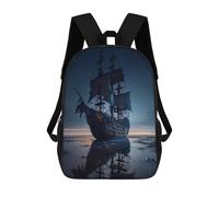 sinyumoney Ghost Ship on The Horizon Sac À Dos Scolaire Enfant Tendance Et Décontracté, Sac À Dos Imprimé En 3D Pour Garçon, Grand Sac À Dos 17inch