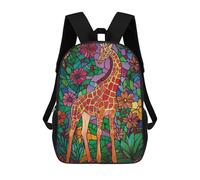 sinyumoney Giraffe in Floral Mosaic Sac À Dos Scolaire Pour Filles Et Garçons, Grande Capacité, Léger, Pour Enfants Et Étudiants 17inch