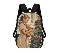 sinyumoney Girl with Teddy Bear by Christmas Tree Sac À Dos Scolaire Pour Enfants Imprimé En 3D, Idéal Pour Les Voyages Et Les Livres 17inch