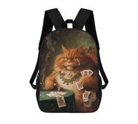 sinyumoney Glamorous Cat Playing Cards Sacs À Dos Tendance Imprimés En 3D 17inch Sac D'école Décontracté Pour Enfants, Garçons, Élèves Du Primaire Et Du Collège