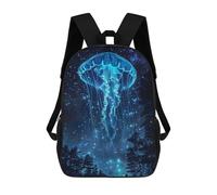 sinyumoney Glowing Jellyfish in Starry Night Forest Sac À Dos Scolaire Pour Filles Et Garçons, Avec Poche, Sac À Dos Tendance Pour Enfants 17inch