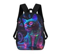 sinyumoney Glowing Neon Cat Artwork Sac À Dos Scolaire Pour Adolescents, Imprimé En 3D, Ajustable, À Poches Tendance, Pour Enfants, Garçons, Filles, Étudiants Et Adolescents 17inch