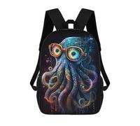 sinyumoney Glowing Octopus with Glasses Sacs À Dos Pour Enfants, Cartables 3D Personnalisés Pour Garçons Et Filles, Grands Sacs À Dos Scolaires Décontractés 17inch