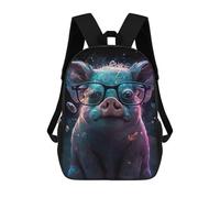 sinyumoney Glowing Pig with Glasses Sac À Dos Pour Garçons Et Adolescents, Sacs À Dos Pour Filles, Sacs À Dos Pour Tout-petits, Sacs À Livres Pour L'école Primaire Et Le Collège 17inch