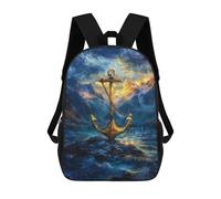 sinyumoney Golden Anchor Ocean Waves Sacs À Dos Pour Enfants, Sac À Dos Scolaire Imprimé En 3D Pour Enfants, Sac À Dos De Voyage, Sac À Livres Pour Enfants 17inch Sac D'école