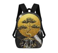 sinyumoney Golden Bonsai Tree with Waterfall Sac À Dos Enfant, Sac D'école, Sac À Dos Imprimé 3D Avec Motif De Dessin Animé, Grande Capacité, Pour Garçons Et Filles 17inch