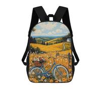 sinyumoney Golden Countryside Escape - Naïf Rural Bicycle Art Sac À Dos Scolaire Imprimé En 3D Pour Enfants, Sac À Dos Garçon/fille, Sac De Voyage Pour Enfants 17inch