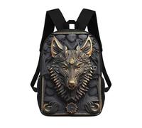 sinyumoney Golden Elegance Wolf Sac À Dos Scolaire Pour Enfants 17 Pouces, Sac À Dos Décontracté Pour Les Voyages, Grand Sac À Dos De Jour Pour Garçons Et Filles 17inch