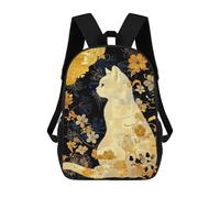 sinyumoney Golden Floral Cat Artwork Sacs À Dos, Sac À Dos Enfant, Sac D'école, Sac À Dos De Voyage Imprimé En 3D, Accessoire De Mode, Sac À Dos Imperméable Pour Enfants 17inch