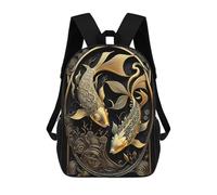 sinyumoney Golden Koi Fish Artwork-1 Sac À Dos Imprimé En 3D, Sac D'école Décontracté Et Tendance Pour Enfants, Sac D'école Pour Garçons, Collégiens 17inch