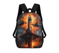sinyumoney Golden Lighthouse Sunset Sac À Dos Scolaire Pour Enfants, Sac À Dos De Voyage Décontracté, Grand Sac À Dos Pour Garçons Et Filles 17inch