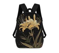 sinyumoney Golden Lily on Black Background Sacs À Dos Imprimés En 3D Pour Enfants, Sacs D'école Tendance Pour Garçons, Sacs De Voyage, Sacs Scolaires Pour Élèves Du Primaire 17inch