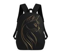 sinyumoney Golden Line Black Cat Sac À Dos Scolaire Pour Enfants, Sac D'école Imprimé En 3D, Sac D'école Tendance Pour Garçons, Élèves Du Primaire Et Du Collège 17inch