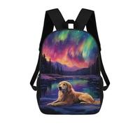 sinyumoney Golden Retriever Aurora Lake Sac À Dos Scolaire Imprimé En 3D Pour Enfants, Sac À Dos De Voyage, Sac Tendance Et Décontracté Pour Écoliers 17inch