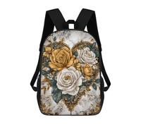 sinyumoney Golden Rose Bouquet Wall Art Sacs À Dos Tendance Imprimés En 3D 17inch Sac D'école Décontracté Pour Enfants, Garçons, Élèves Du Primaire Et Du Collège