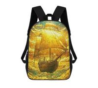 sinyumoney Golden Ship in The Clouds Sac À Dos Enfant, Cartable Imprimé En 3D Pour Garçons Et Adolescents 17inch
