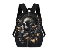 sinyumoney Golden Skull And Florals Sac À Dos Scolaire Imprimé En 3D Pour Enfants, Sac À Dos Garçon/fille, Sac De Voyage Pour Enfants 17inch