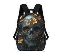 sinyumoney Golden Skull with Flowers Sacs À Dos Scolaires Pour Enfants, Sac D'école Imprimé En 3D Pour Garçons, Élèves Du Primaire Et Du Collège 17inch