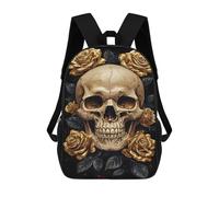 sinyumoney Golden Skull with Roses Sacs À Dos Imprimés En 3D Pour Enfants, Sacs D'école Tendance Pour Garçons, Sacs De Voyage, Sacs Scolaires Pour Élèves Du Primaire 17inch