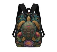 sinyumoney Golden Turtle with Flowers Sac À Dos Imprimé En 3D, Sac D'école Décontracté Et Tendance Pour Enfants, Sac D'école Pour Garçons, Collégiens 17inch
