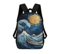 sinyumoney Golden Wave with Mountain And Moon Sacs À Dos 17 Pouces Pour Enfants, Sacs D'école Imprimés En 3D Pour Élèves Du Primaire Et Du Collège, Garçons Et Filles