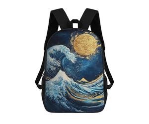 sinyumoney Golden Wave with Mountain And Moon Sacs À Dos 17 Pouces Pour Enfants, Sacs D'école Imprimés En 3D Pour Élèves Du Primaire Et Du Collège, Garçons Et Filles