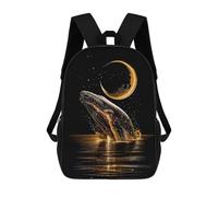 sinyumoney Golden Whale Leaping Under Crescent Moon Sacs À Dos Scolaires Pour Enfants, Sac D'école Imprimé En 3D Pour Garçons, Élèves Du Primaire Et Du Collège 17inch