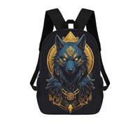 sinyumoney Golden Wolf Abstract Art Sacs À Dos Tendance Imprimés En 3D 17inch Sac D'école Décontracté Pour Enfants, Garçons, Élèves Du Primaire Et Du Collège