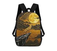 sinyumoney Golden Wolf Howling at The Moon Sac À Dos Enfant, Sac D'école, Sac À Dos Imprimé 3D Avec Motif De Dessin Animé, Grande Capacité, Pour Garçons Et Filles 17inch