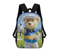 sinyumoney Golfing Teddy Bear Art Print Sac À Dos Scolaire Pour Enfants, 43 Cm (17 Pouces), Imprimé En 3D, Pour Garçons, Élèves Du Primaire Et Du Collège