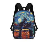 sinyumoney Gorilla Drummer Starry Night Sac À Dos Scolaire Imprimé En 3D Pour Enfants, Sac À Dos Garçon/fille, Sac De Voyage Pour Enfants 17inch