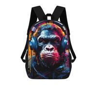 sinyumoney Gorilla Headphones Music Art Print-1 Sacs À Dos Tendance Imprimés En 3D 17inch Sac D'école Décontracté Pour Enfants, Garçons, Élèves Du Primaire Et Du Collège