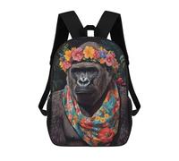 sinyumoney Gorilla in Floral Headband Sacs À Dos Scolaires Pour Enfants, Sac D'école Imprimé En 3D Pour Garçons, Élèves Du Primaire Et Du Collège 17inch