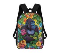 sinyumoney Gorilla in Jungle Stained Glass Sac À Dos Scolaire Imprimé En 3D, Sac À Dos Décontracté Pour Enfants, Sac D'école Imprimé En 3D Pour Garçons, Primaire Et Collège 17inch