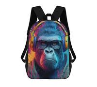 sinyumoney Gorilla with Headphones Art Print Sac À Dos Pour Garçons Et Adolescents, Sacs À Dos Pour Filles, Sacs À Dos Pour Tout-petits, Sacs À Livres Pour L'école Primaire Et Le Collège 17inch