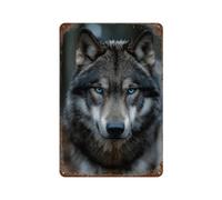 sinyumoney Gray Wolf with Blue Eyes -1 Décoration Murale Rétro En Métal Pour Salles De Jeux : Affiches, Drapeaux, Panneaux Et Plaques11.8 x7.9