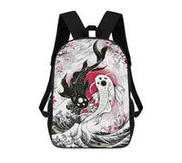 sinyumoney Great Wave Koi Yin Yang Sac À Dos Scolaire Imprimé En 3D Pour Enfants, Sac À Dos De Voyage Tendance Et Décontracté Pour Écoliers 17inch