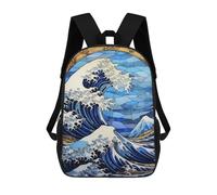 sinyumoney Great Wave of Kanagawa Sac À Dos Scolaire Pour Filles Et Garçons, Avec Poche, Sac À Dos Tendance Pour Enfants 17inch