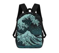 sinyumoney Great Wave Off Kanagawa Night Sky Sac À Dos Scolaire Enfant Tendance Et Décontracté, Sac À Dos Imprimé En 3D Pour Garçon, Grand Sac À Dos 17inch