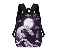 sinyumoney Great Wave Purple Night Sac À Dos Scolaire Enfant Tendance Et Décontracté, Sac À Dos Imprimé En 3D Pour Garçon, Grand Sac À Dos 17inch