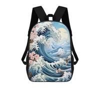 sinyumoney Great Wave with Cherry Blossoms Sac À Dos Scolaire Pour Adolescents, Imprimé En 3D, Ajustable, À Poches Tendance, Pour Enfants, Garçons, Filles, Étudiants Et Adolescents 17inch