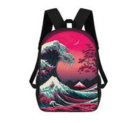 sinyumoney Great Wave with Cherry Blossoms Sac À Dos Scolaire Pour Enfants, Sac À Dos De Voyage Décontracté, Grand Sac À Dos Pour Garçons Et Filles 17inch